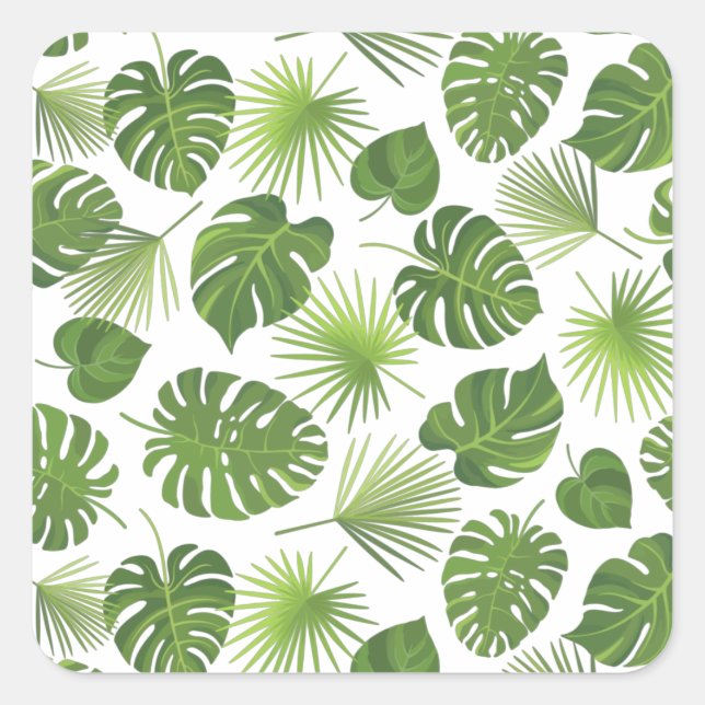 Sticker Carré Motif Feuille élégant Green Tropical (Devant)