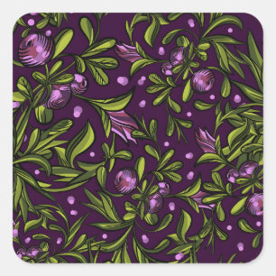 Sticker Carré Motif floral artistique : fleurs violettes