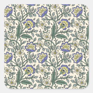 Sticker Carré Motif floral bleu, jaune et blanc sans couture