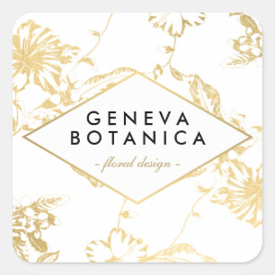 Sticker Carré Motif floral doré vintage sur créateur blanc