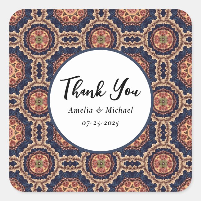 Sticker Carré Motif Flower and Star Shapes - Mariage (Devant)