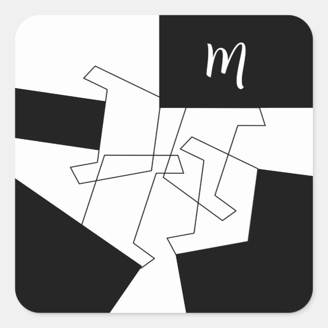 Sticker Carré Motif Géométrique Chic noir et blanc Monogramme (Devant)