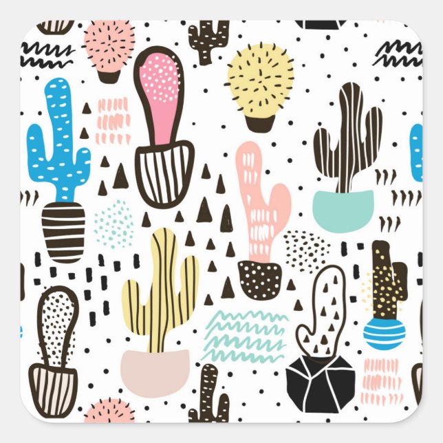 Sticker Carré Motif géométrique moderne Cactus (Devant)