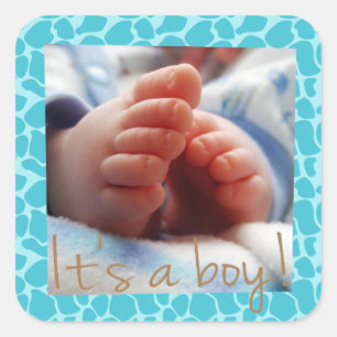 Sticker Carré Motif girafe bleue pour annonce naissance garçon