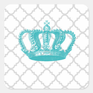 Sticker Carré Motif GIRLY AQUA VINTAGE CROWN GREY QUATREFOIL