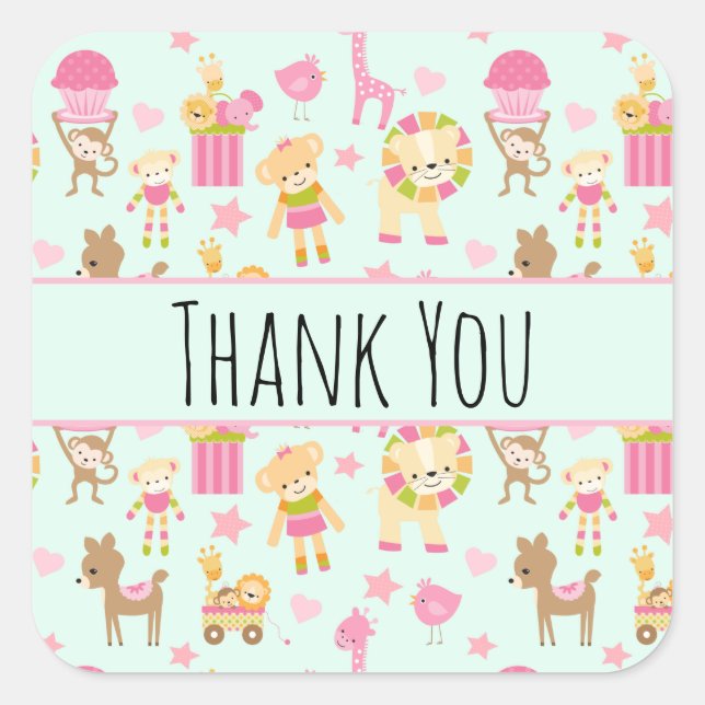 Sticker Carré Motif mignon avec Animaux et Jouets heureux (Devant)