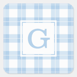 Sticker Carré Motif monogramme bleu clair et blanc