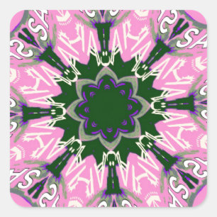 Sticker Carré Motif Motif Monogramme noir et rose joli