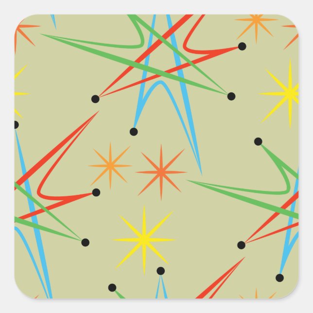 Sticker Carré Motif multicolore rétro étoile atomique (Devant)