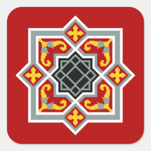 Sticker Carré Motif octogatif rouge carreau de Barcelone