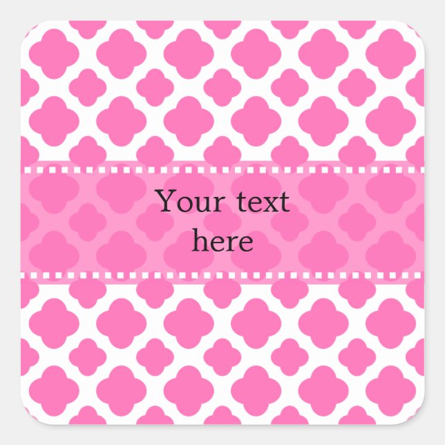 Sticker Carré Motif Quatrefoil rose chaud (Devant)