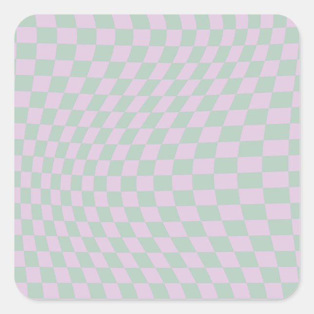 Sticker Carré Motif Retro Checkerboard Sage Green Purple Check (Devant)