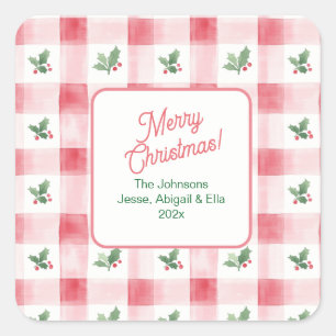 Sticker Carré Motif rétro de Noël rose rouge vert