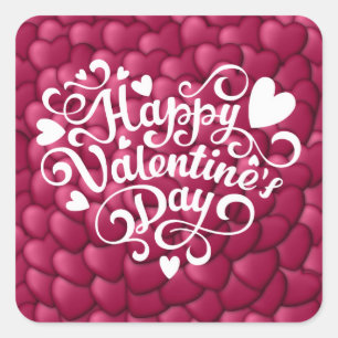 Sticker Carré Motif Rouge Texture 3D Cœurs-23803