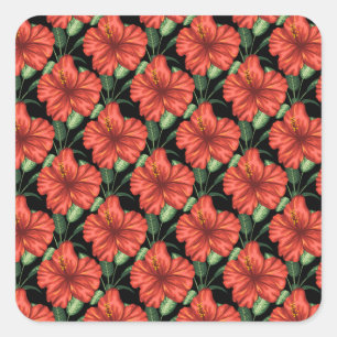 Sticker Carré Motif sans couture Fleurs rouges tropicales feuill