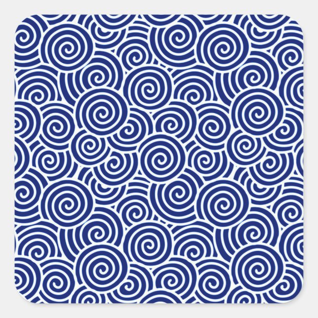 Sticker Carré Motif tourbillon japonais - bleu marine et blanc (Devant)