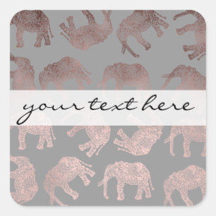 Sticker Carré motif tribal d'éléphant d'or rose clair élégan