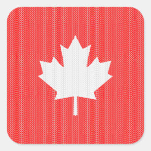 Sticker Carré Motif Tricot Feuille d'érable style Knit