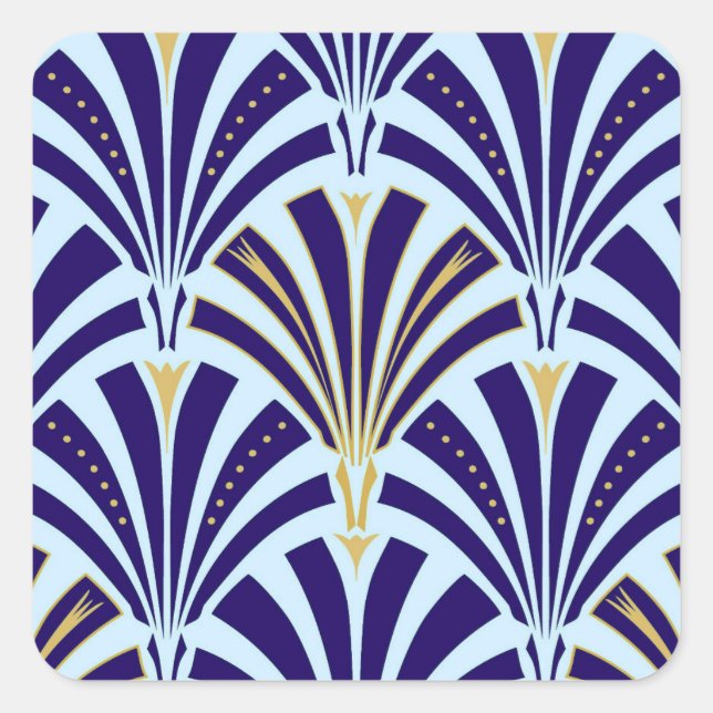 Sticker Carré Motif ventilateur Art déco - cobalt et bleu ciel (Devant)