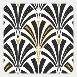 Sticker Carré Motif ventilateur Art déco - noir et blanc