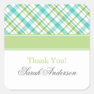 Sticker Carré Motif vert et Aqua Plaid