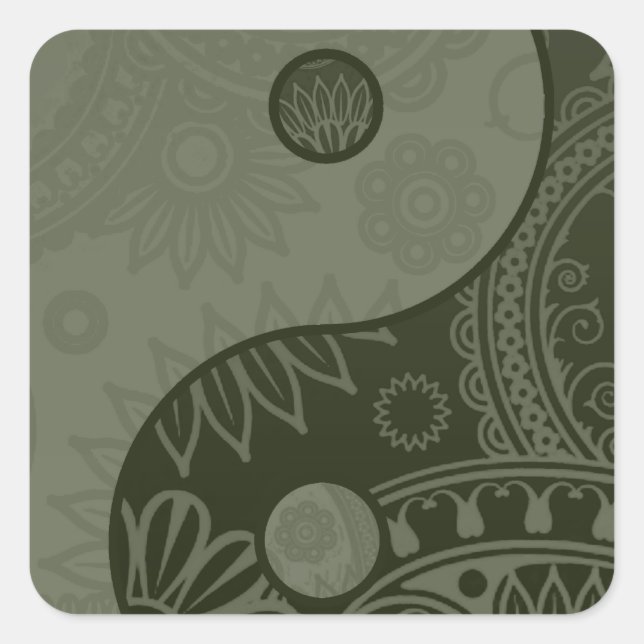 Sticker Carré Motif Yin Yang Sage Green (Devant)