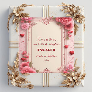 Sticker Carré Motifs de cœur rose romantique de couple floral fi