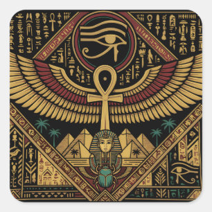 Sticker Carré Motifs Égyptiens Anciens Symbole Ankh & Œil d'Horu