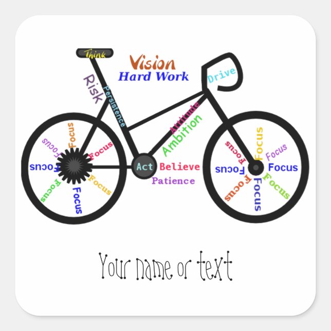 Sticker Carré Motivational Bike, Vélo, Cyclisme, Sport, Hobby (Devant)