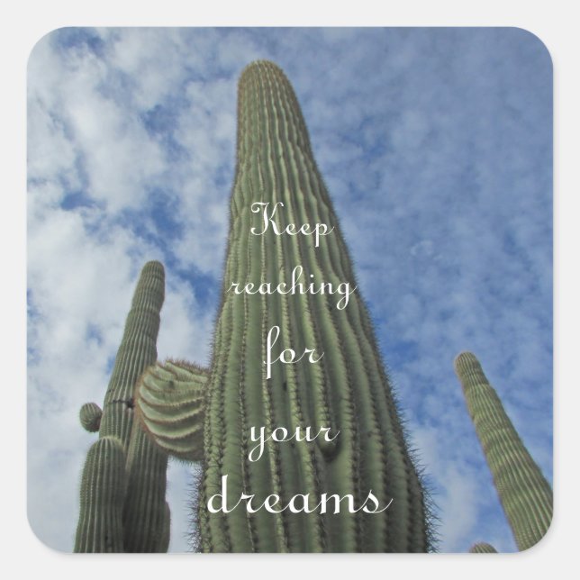 Sticker Carré Motivationnel Saguaro Cactus Blue Sky Inspiration (Devant)