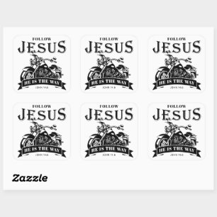 Sticker Carré Moto Christian Biker John 14:6 Suivre Jésus