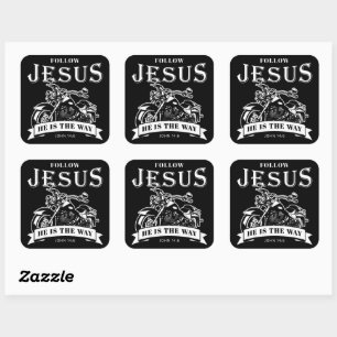 Sticker Carré Moto Christian Biker John 14:6 Suivre Jésus