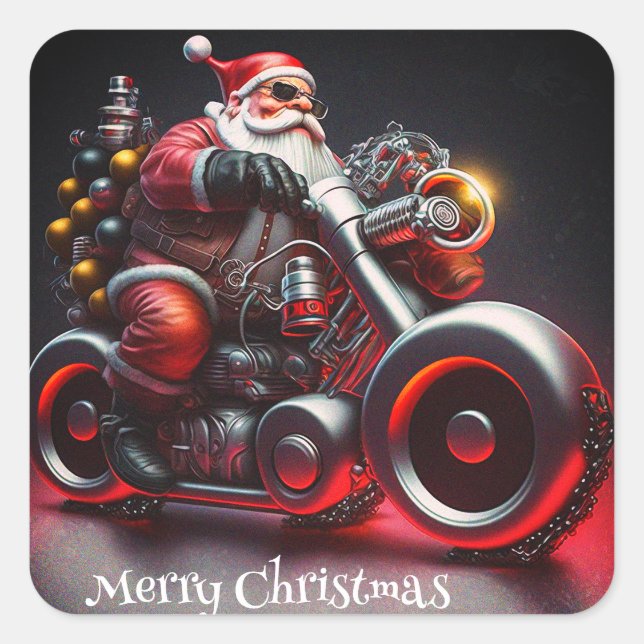 Sticker Carré Moto de Noël Père Noël (Devant)