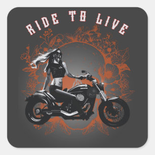 Sticker Carré Moto-moto-cycliste Girl Ride to Life