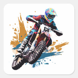 Sticker Carré Motocross Dirt Bike MX Vélo de course Pilote