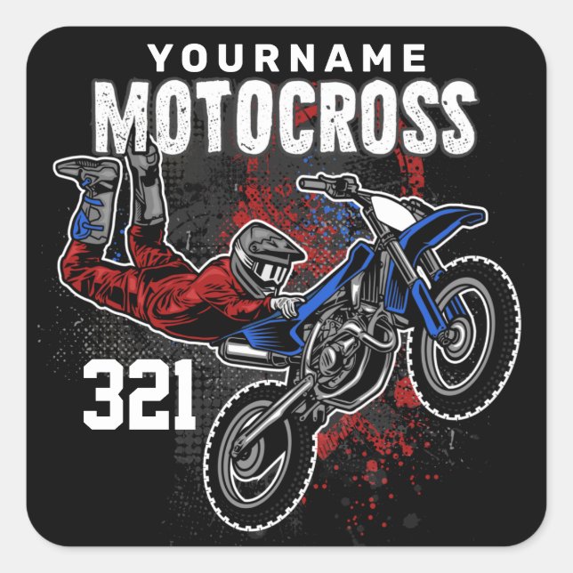 Sticker Carré Motocross Motocross Racing FMX Tricks personnalisé (Devant)