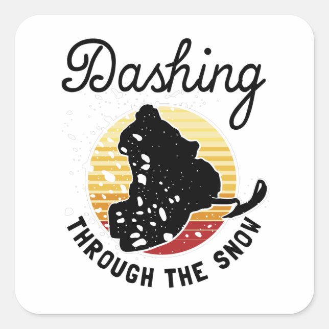 Sticker Carré Motoneige - Dashing À Travers La Neige (Devant)