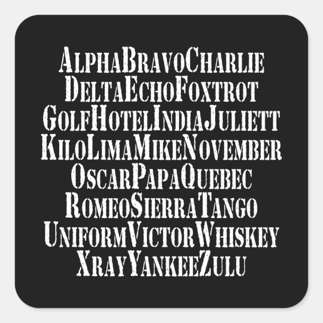 STICKER CARRÉ MOTS ALPHABET PHONÉTIQUE / CODE (Devant)