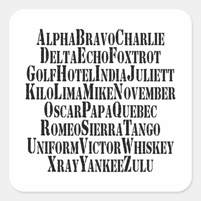 STICKER CARRÉ MOTS ALPHABET PHONÉTIQUE / CODE (Devant)