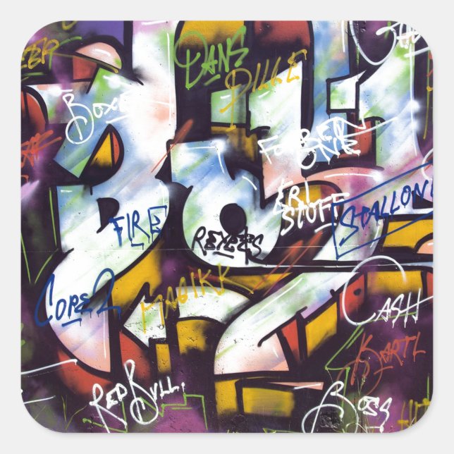 Sticker Carré Mots Graffiti colorés (Devant)
