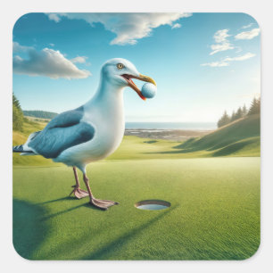 Sticker Carré Mouette avec balle de golf