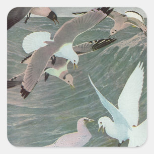 Sticker Carré Mouettes au-dessus des vagues de l'océan par Louis