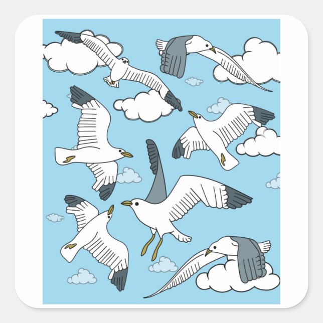Sticker Carré Mouettes volantes Oiseaux dans la nature (Devant)