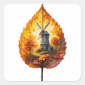 Sticker Carré Moulin à vent rustique en automne Llow