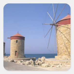 Sticker Carré Moulins à vent célèbres de Rhodes Grèce