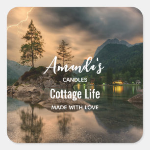 Sticker Carré Mountain Lake in the Evening Candle Business