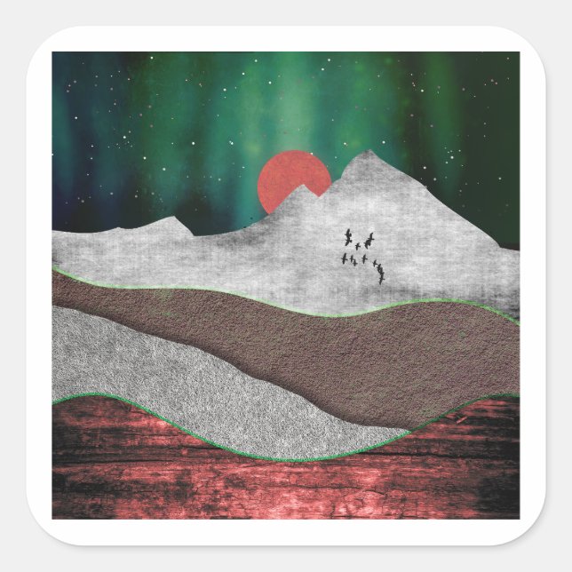 Sticker Carré Mountain Northern Lights (Devant)