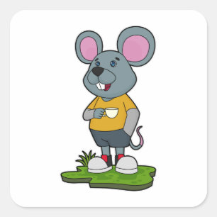 Sticker Carré Mouse with Coffee cup