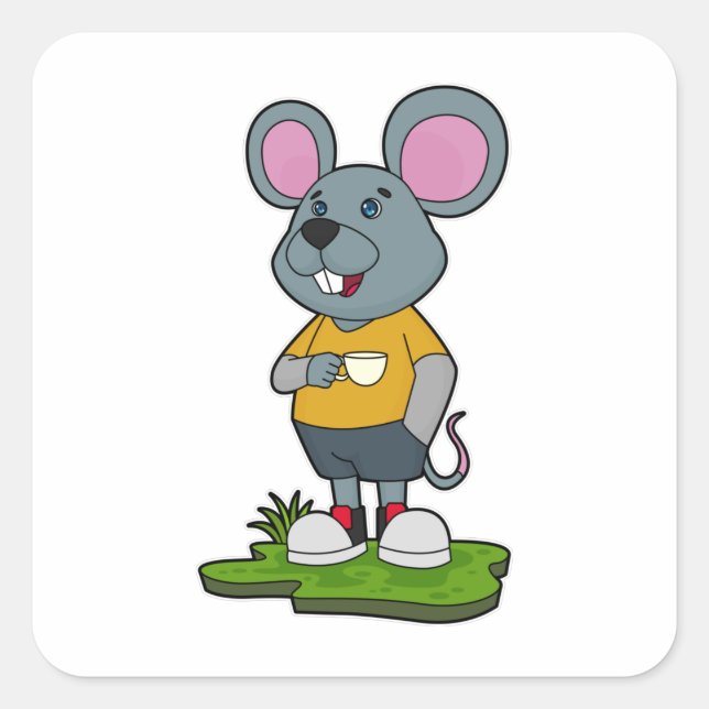 Sticker Carré Mouse with Coffee cup (Devant)