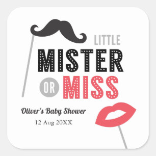 Sticker Carré Moustache Et Lèvres, Bébé Monsieur Ou Mademoiselle